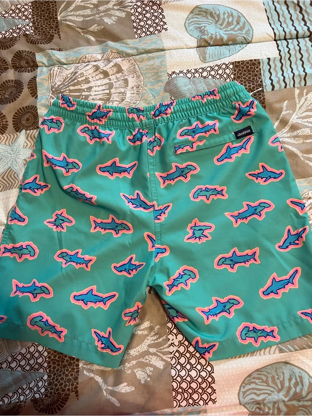 Chubbies Kids Teal Shark Print Swim Shorts - Fun Beach Swimwear